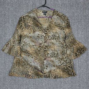 Maggie Barnes Tunic Top Womens 1X 18W 20W Olive Brown Accordion Blouse Shirt